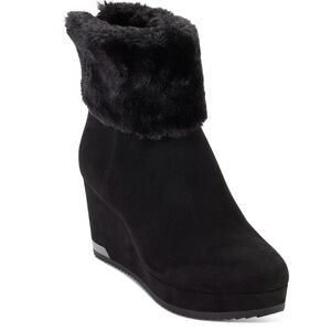DKNY Black Wedge Boots with Plush Trim